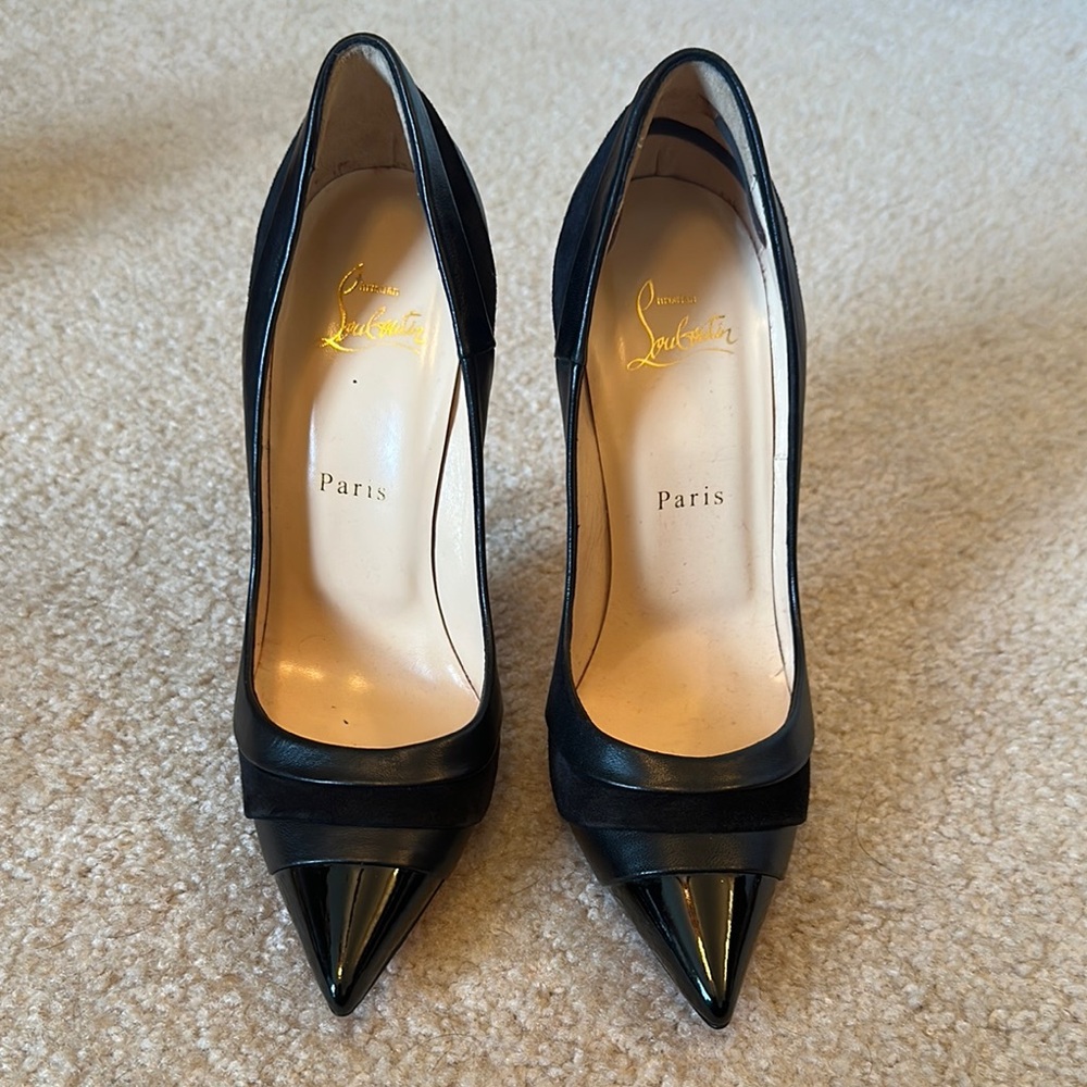 Christian Louboutin Black Stiletto Heels with Patent Toe